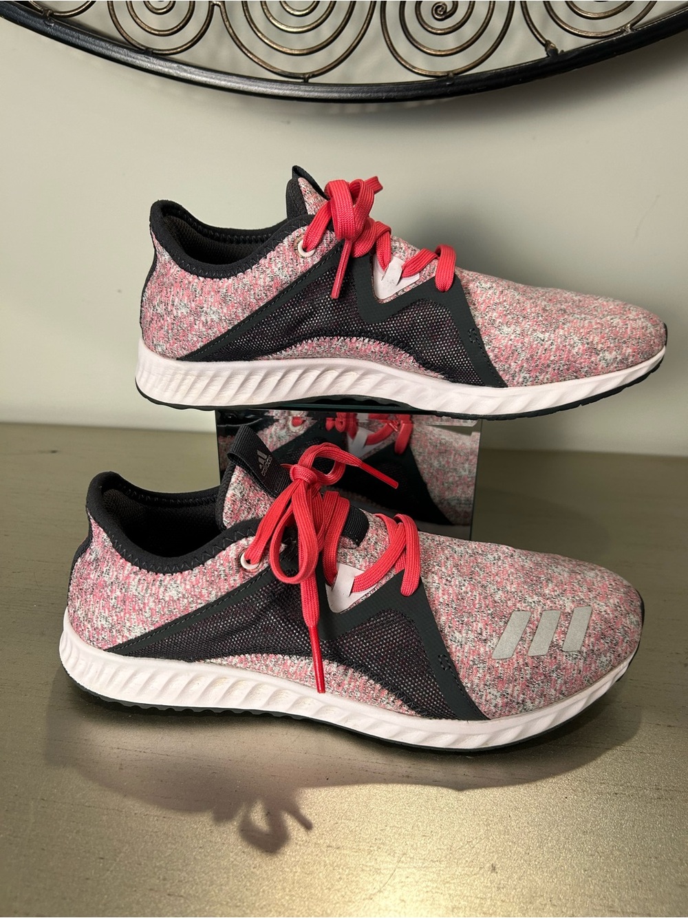 adidas Pink and Black Knit Athletic Running Shoes - Women's
